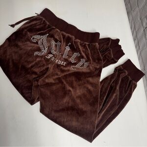 Juicy Couture Forever 21 Brown Jogger velvet Rhinestone Sweats Sz M